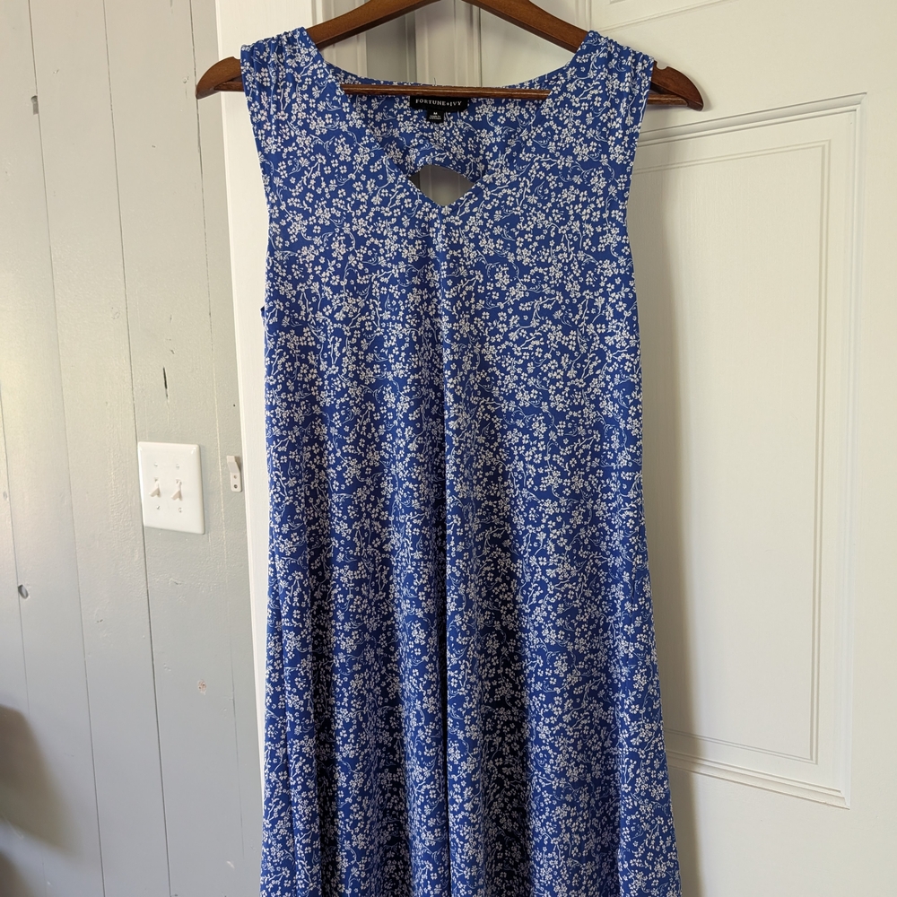 Fortune + Ivy Stitch Fix Blue and White Sleeveless Sundress